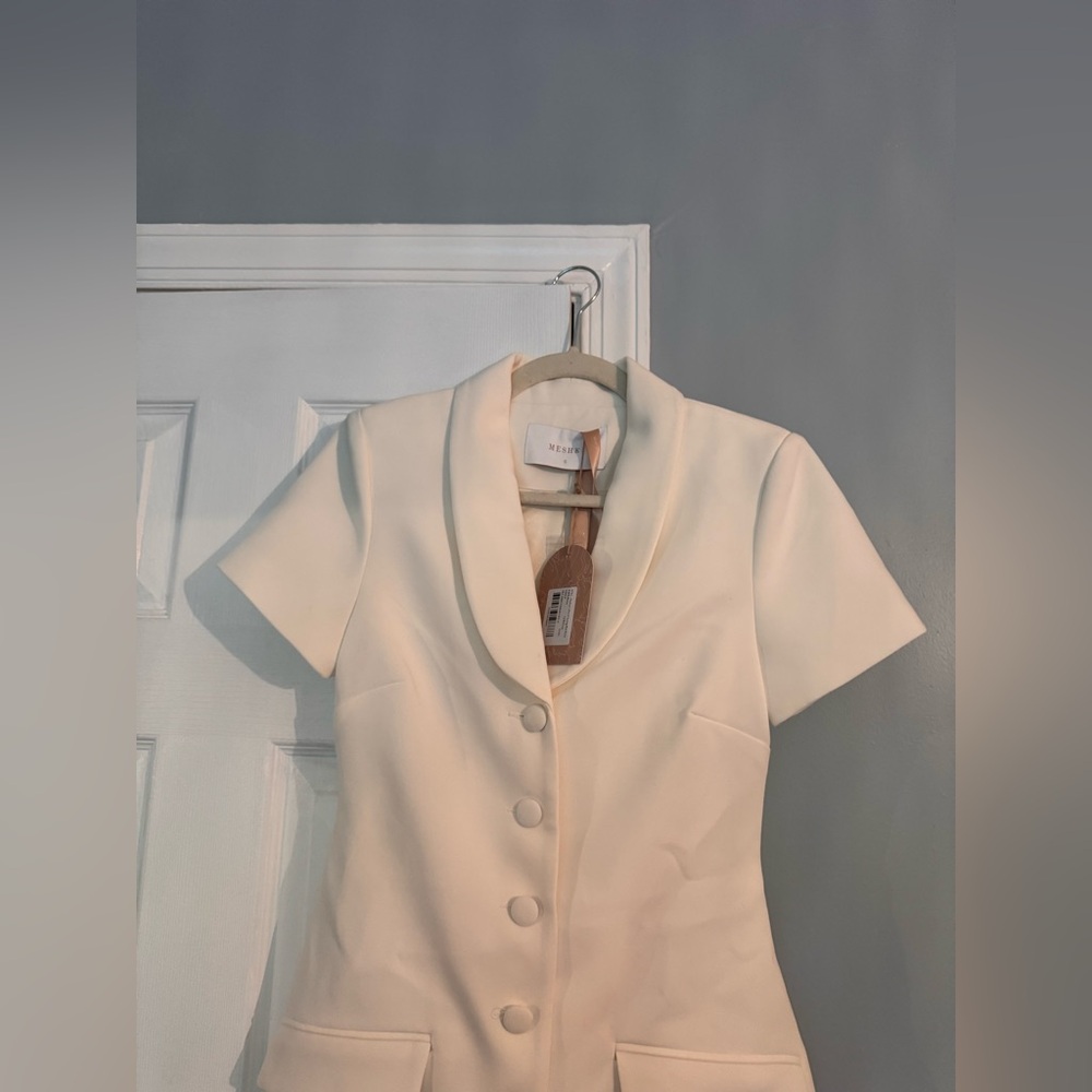NWT Meshki Cream Paulina Collared Suiting Short-Sleeve Blazer Mini Dress - Picture 5 of 8